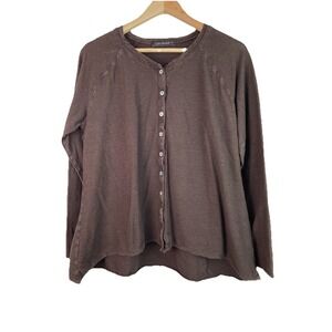 Cut Loose Women's L Brown Cotton Linen Blend Button Up A-Line Top